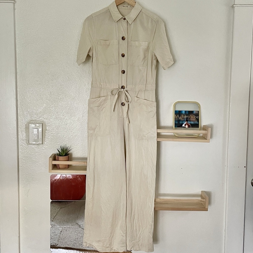 Marine Layer Joni Jumpsuit With Wide Leg Short Sleeves In Size Small, Cream